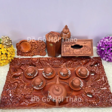 Combo 6 món đồ gỗ mỹ nghệ mini Song Long: ấm chén, khay trà hương đỏ, hộp giấy, lọ tăm - Giá ưu đãi 630.000₫ 7