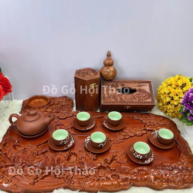Combo 6 món đồ gỗ mỹ nghệ mini Song Long: ấm chén, khay trà hương đỏ, hộp giấy, lọ tăm - Giá ưu đãi 630.000₫ 8