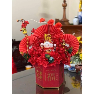 Combo 6 quạt giấy đỏ - Trang trí Tết, giỏ quà, lẵng hoa khai trương, chỉ 22.000đ 3