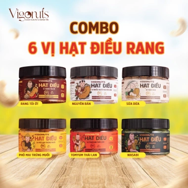 Combo 6 vị Hạt điều rang VIGONUTS thơm ngậy, giòn rụm Hũ 150g, giảm giá 407.999₫