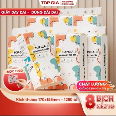 Combo 8 Bịch Khăn Giấy Cỡ Đại Rút Đa Sắc Cao Cấp Treo Tường Tiện Lợi Tặng 3 Móc Treo