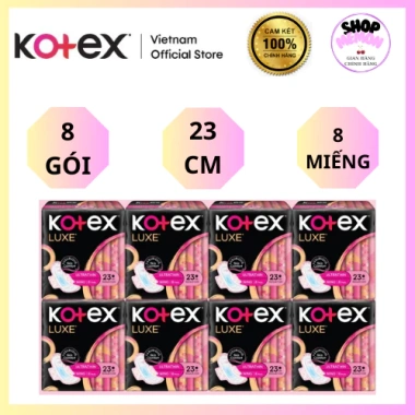 Combo 8 Gói Băng Vệ Sinh Kotex LUXE 23cm 4.000 Lỗ Thấm Hút Tốc Giá 105.000 VND Combo 8 Gói Băng Vệ Sinh Kotex LUXE 23cm 4.000 Lỗ Thấm Hút Tốc Giá 105.000 VND