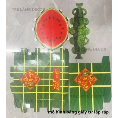 Combo 9 Mô Hình Bánh Chưng, Bánh Tét, Dưa Hấu Giấy Cứng Trang Trí Tết 2.026 Giá Ưu Đãi 35.000 VNĐ HAPPY DECOR