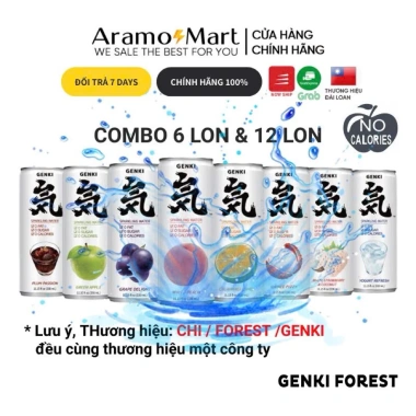 Combo 9 vị 6 lon Genki Forest Sparkling Nước Soda trái cây không Calo 330ml - 101.400₫