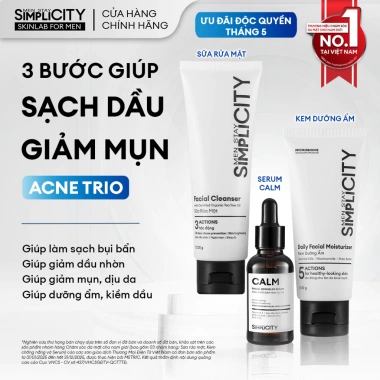 Combo Acne Trio Nam Men Stay Simplicity - Sữa rửa mặt, Serum Calm, Kem dưỡng ẩm - 557.000 VND