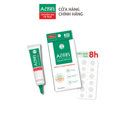 Combo Acnes giảm mụn Gel chấm 10g và Miếng dán 24 miếng, ngừa tái phát, giá 107.000₫
