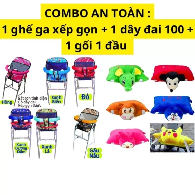 Combo An Toàn cho Bé - Ghế Ga Xếp Gọn, Dây Đai 100cm, Gối 1 Đầu - Giá 315.000₫ Combo An Toàn cho Bé - Ghế Ga Xếp Gọn, Dây Đai 100cm, Gối 1 Đầu - Giá 315.000₫