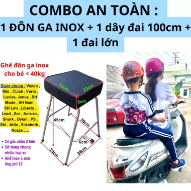 Combo An Toàn - Đôn Ga Inox + Dây Đai 100cm + Đai Lớn Hoạt Hình, Giá 250.600 VND Combo An Toàn - Đôn Ga Inox + Dây Đai 100cm + Đai Lớn Hoạt Hình, Giá 250.600 VND