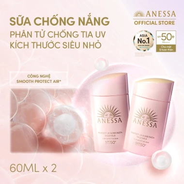 Combo Anessa Mild Milk SPF50+ PA++++ 60ml x2 - Dưỡng da nhẹ nhàng, an toàn cho da nhạy cảm & trẻ em - 1.08 triệu 2
