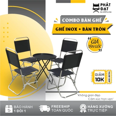 Combo Bàn Ghế Thấp Inox Gấp Gọn Ống Sắt Dày Lưng Lưới - Cafe Trà Sữa Câu Cá Giá Xưởng 338k
