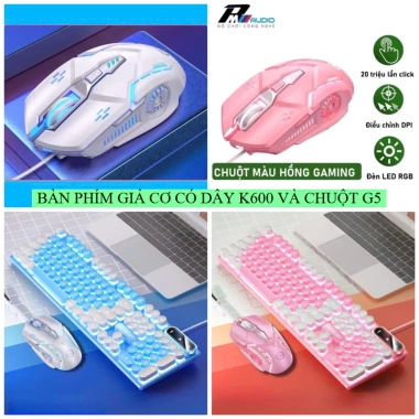 Combo Bàn Phím Chuột K600 Nút Tròn LED Xuyên Chữ + G5 Gaming RGB DPI 3.200 - 89.000₫