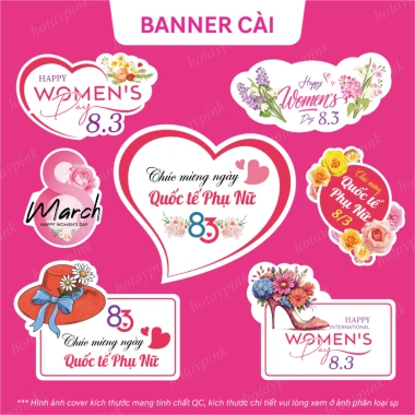 Combo Banner Toper Tag & Thiệp cài quà tặng 8/3 Chúc mừng Ngày Quốc tế Phụ nữ, Giá 30.000₫