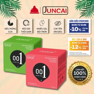 Combo bao cao su siêu mỏng Juncai va BCS Kimono - keo dai, gan gai, nhieu gel, 15.000 VND