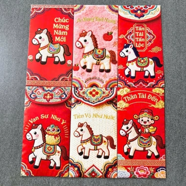Combo Bao Lì Xì 5D Giả Thêu Chú Ngựa Vintage Tết Bính Ngọ 2.026 Giá chỉ 16.000 VND