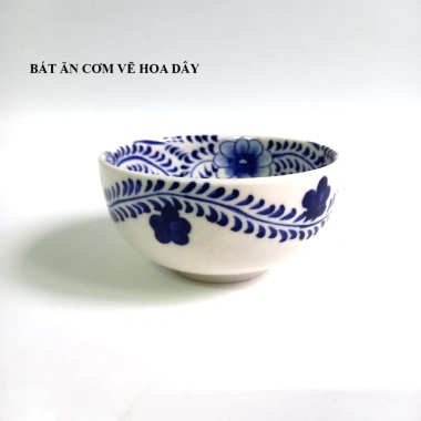 Combo Bát Tô Sứ Ăn Phở Vẽ Tay Thủ Công 17cm + Dĩa 18cm + Chén Sốt 8cm + Đĩa Chanh Ớt 9cm – Giá ưu đãi 190k