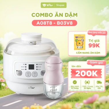 Combo BEAR A08T8 0.8L + B03V8 8 Lưỡi Nâng Cấp - Nấu Chậm, Xay Ăn Dặm Cho Bé