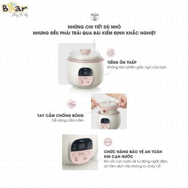 Combo Bear Nồi nấu chậm 0.8L + Chưng yến + Máy xay ăn dặm 0.6L D02Q1 – BH 18 tháng, 1.074.000₫
