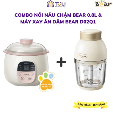 Combo Bear Nồi nấu chậm 0.8L + Chưng yến + Máy xay ăn dặm 0.6L D02Q1 – BH 18 tháng, 1.074.000₫