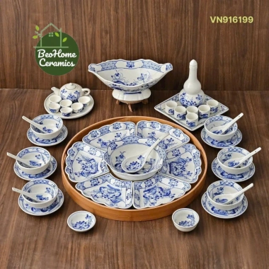 ComBo Bộ Bát Đĩa Hoa Mặt Trời Gốm Thủ Công Bát Tràng - Giá chỉ 999.000 VNĐ