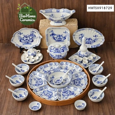 ComBo Bộ Bát Đĩa Hoa Mặt Trời Gốm Thủ Công Bát Tràng - Giá chỉ 999.000 VNĐ