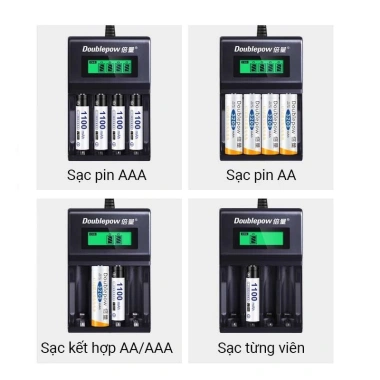 Combo bộ pin sạc Doublepow DP-K93B 4 viên + 4 viên AA 3.000mAh - Giá 119.000đ, giảm 35% 5 Combo bộ pin sạc Doublepow DP-K93B 4 viên + 4 viên AA 3.000mAh - Giá 119.000đ, giảm 35% 5