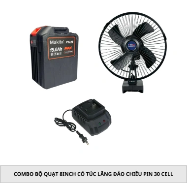Combo Bộ Quạt 8 inch Đảo Chiều 2 Cấp Gió + Pin 30 Cell Chân Pin Phổ Thông 2
