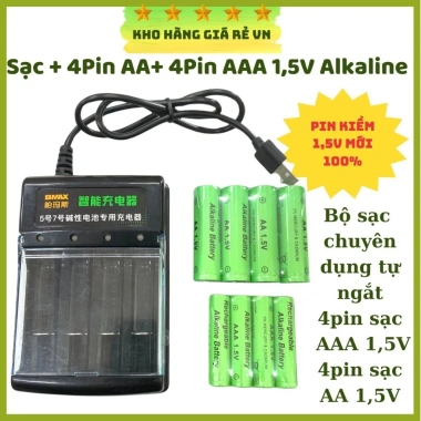 Combo Bộ Sạc 4 Pin AA/AAA Alkaline 1.5V - Dùng cho Đèn Flash, Chuột - Giá 69.000₫ Itechcare 5