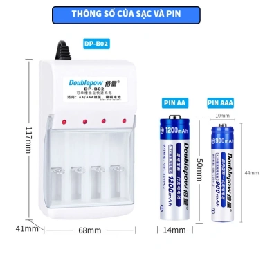 Combo Bộ sạc Doublepow chính hãng kèm pin AA AAA sạc lại - 55.000₫, giao toàn quốc
