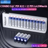 Combo Bộ Sạc Pin AA/AAA K12 12 Khe - Sạc Nhanh Tự Ngắt Dùng Karaoke Doublepow