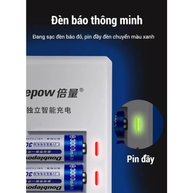 Combo Bộ Sạc Pin AA/AAA K12 12 Khe - Sạc Nhanh Tự Ngắt Dùng Karaoke Doublepow