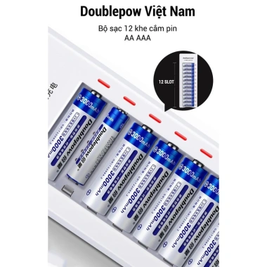 Combo Bộ Sạc Pin AA/AAA K12 12 Khe - Sạc Nhanh Tự Ngắt Dùng Karaoke Doublepow 9 Combo Bộ Sạc Pin AA/AAA K12 12 Khe - Sạc Nhanh Tự Ngắt Dùng Karaoke Doublepow 9