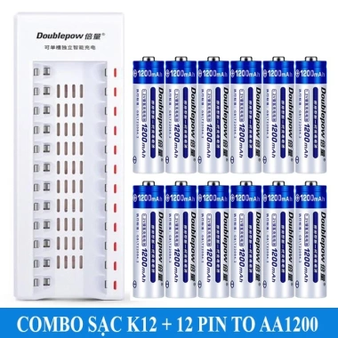 Combo Bộ Sạc Pin AA/AAA K12 12 Khe - Sạc Nhanh Tự Ngắt Dùng Karaoke Doublepow 10 Combo Bộ Sạc Pin AA/AAA K12 12 Khe - Sạc Nhanh Tự Ngắt Dùng Karaoke Doublepow 10