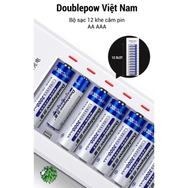 Combo Bộ Sạc Pin AA/AAA K12 12 Khe Sạc + Pin - Sạc Nhanh Tự Ngắt Karaoke Doublepow 278k