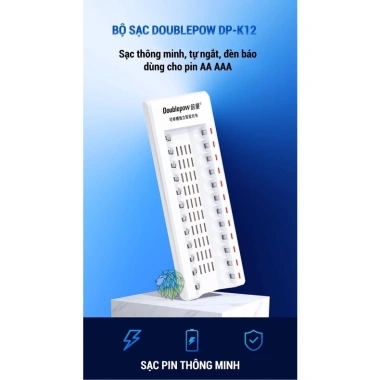 Combo Bộ Sạc Pin AA/AAA K12 12 Khe Sạc + Pin - Sạc Nhanh Tự Ngắt Karaoke Doublepow 278k
