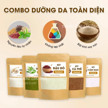 Combo bột siêu trắng da - bột đậu đỏ, trà xanh, yến mạch, cám gạo, cafe - 30.000đ