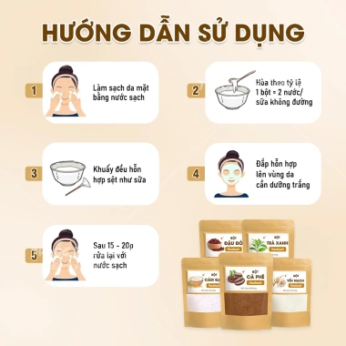 Combo bột siêu trắng da - bột đậu đỏ, trà xanh, yến mạch, cám gạo, cafe - 30.000đ