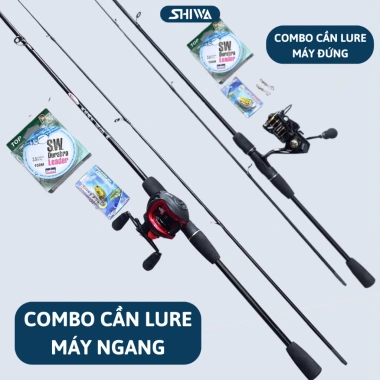 Combo Cần Câu Lure Sói Đen Máy Ngang và Đứng - Bộ Lure Cá Lóc Giá Rẻ 100k - SHIWA