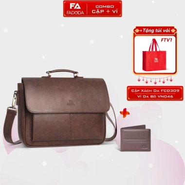Combo cặp da công sở cao cấp Fadoda FCD309 + ví da bò thật VN046 - Chỉ 599.000₫