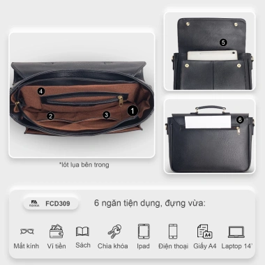 Combo cặp da công sở cao cấp Fadoda FCD309 + ví da bò thật VN046 - Chỉ 599.000₫