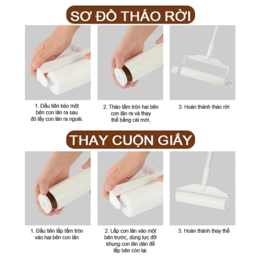 Combo Cây Lăn Bụi + Lõi Lăn Cán Dài Ngắn Siêu Dính Quần Áo Chăn Ga Lông Chó Mèo 39k