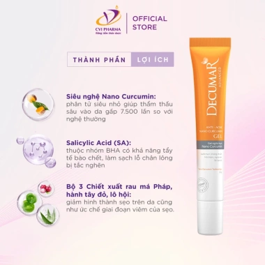 Combo chấm mụn nghệ vàng Curcumin + nghệ trắng Nano THC Decumar - Mờ sẹo thâm, 255k