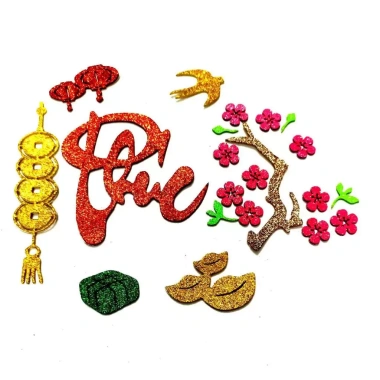 Combo chữ Phúc Thọ Lộc Phát Tài – Dán dưa, dừa, bưởi, quạt, mẹt | Set Trang Trí Tết Nguyên Đán 2.024 giảm giá 19.710₫