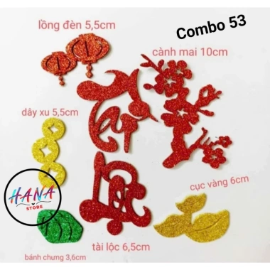 Combo chữ thư pháp phát tài, chữ xốp nhũ kim tuyến Tết có keo dán - 32.000₫ 5