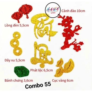 Combo chữ thư pháp phát tài, chữ xốp nhũ kim tuyến Tết có keo dán - 32.000₫ 6