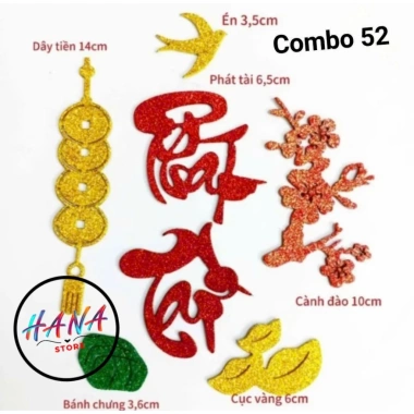 Combo chữ thư pháp phát tài, chữ xốp nhũ kim tuyến Tết có keo dán - 32.000₫ 7