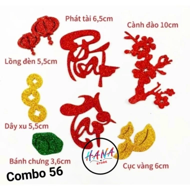 Combo chữ thư pháp phát tài, chữ xốp nhũ kim tuyến Tết có keo dán - 32.000₫ 10