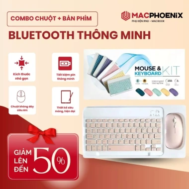 Combo Chuột Bàn Phím Bluetooth Không Dây iPad Laptop - Mỏng, Kết Nối Ổn Định, Tặng Lót