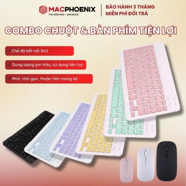 Combo Chuột Bàn Phím Bluetooth Không Dây iPad Laptop - Mỏng, Kết Nối Ổn Định, Tặng Lót