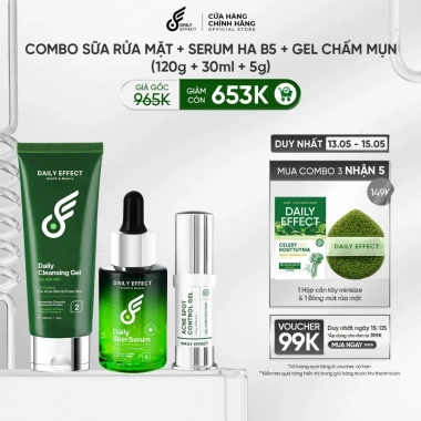 Combo DAILY EFFECT Sữa Rửa Mặt 120ml + Serum HA B5 30ml + Gel Chấm Mụn 5g - Làm sạch Dưỡng ẩm mụn - 639.000đ