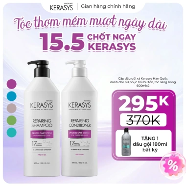 Combo dầu gội xả Hàn Quốc Kerasys 600ml x2 – Dưỡng tóc yếu, cân bằng độ ẩm, giảm hư tổn, khô xơ